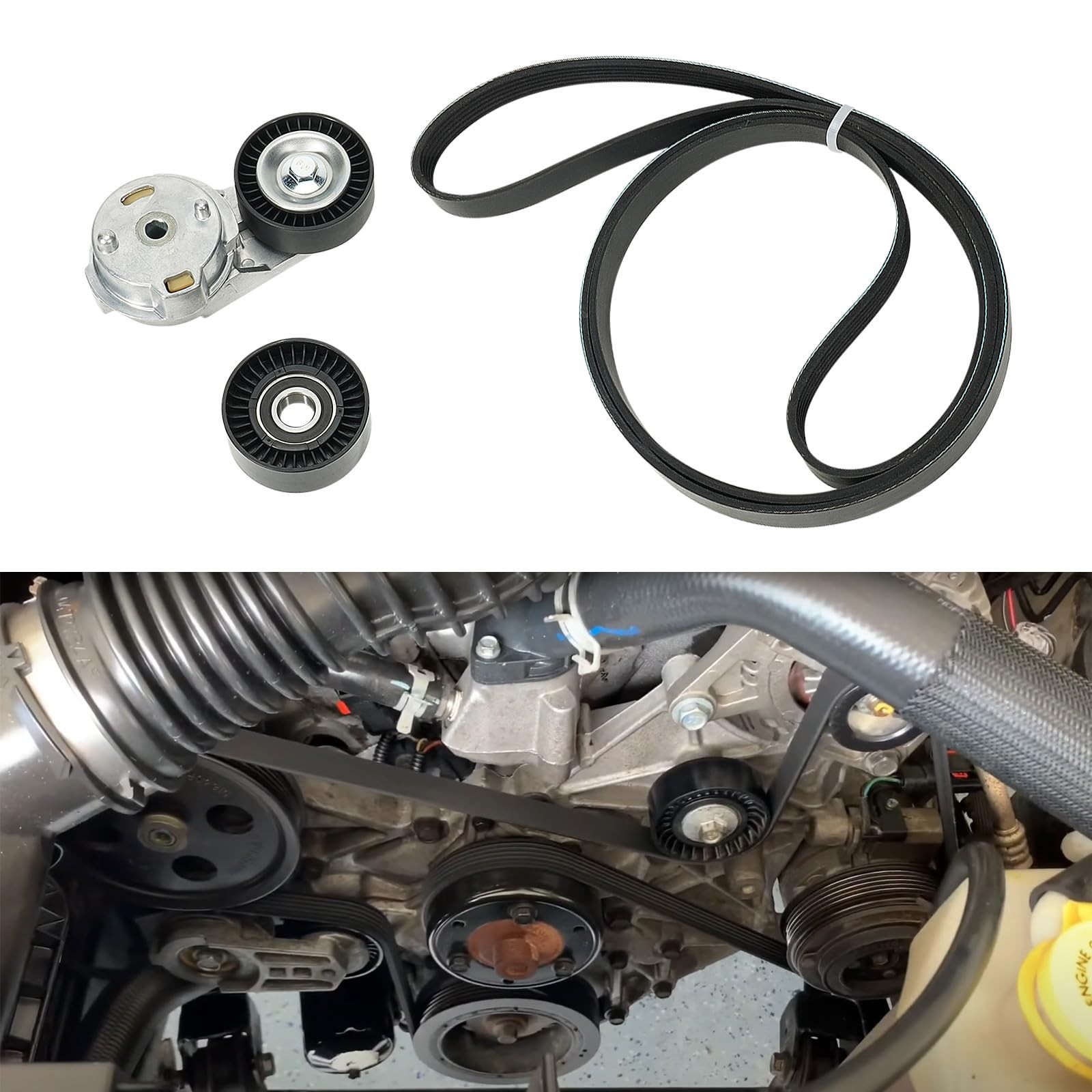Engine Serpentine Belt Tensioner Idler Pulley Drive Kit Compatible with Jeep Wra
