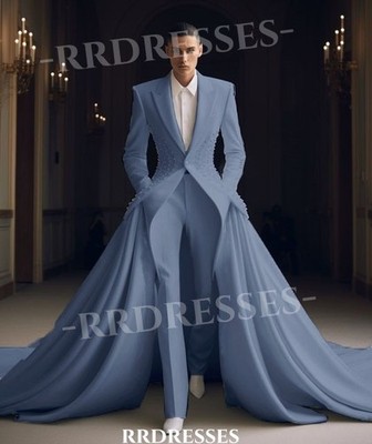 Party Men's Long Suit Floor Length Bead 2Pcs Custom Color Evening Jacket Blazer