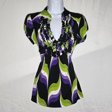 Vintage y2k green purple whimsigoth office siren babydoll top