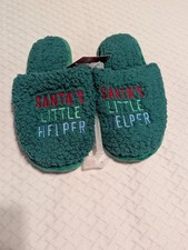 New Wondershop Christmas Green Sherpa Kids Slippers Sz 4-5 Santas Little Helper