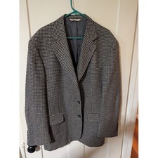 Tailored in USA Houndstooth Blazer Mens Grey Excellent Elbow Patches Sport Coat
