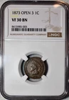 NGC VF-20 BN 1873 Open 3 Indian Head Cent, Well-Detailed, Better-Date specimen.