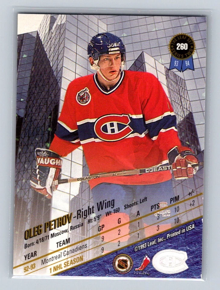 1993-94 Leaf #260 Oleg Petrov Montreal Canadiens - Image 2 of 2