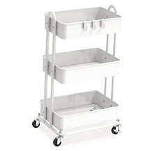 3-Tier Heavy Duty Metal Utility Rolling Cart White