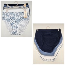 LAURA ASHLEY 5 Pack Womens M L Logo Organic Cotton Panties Navy Blue Gray White