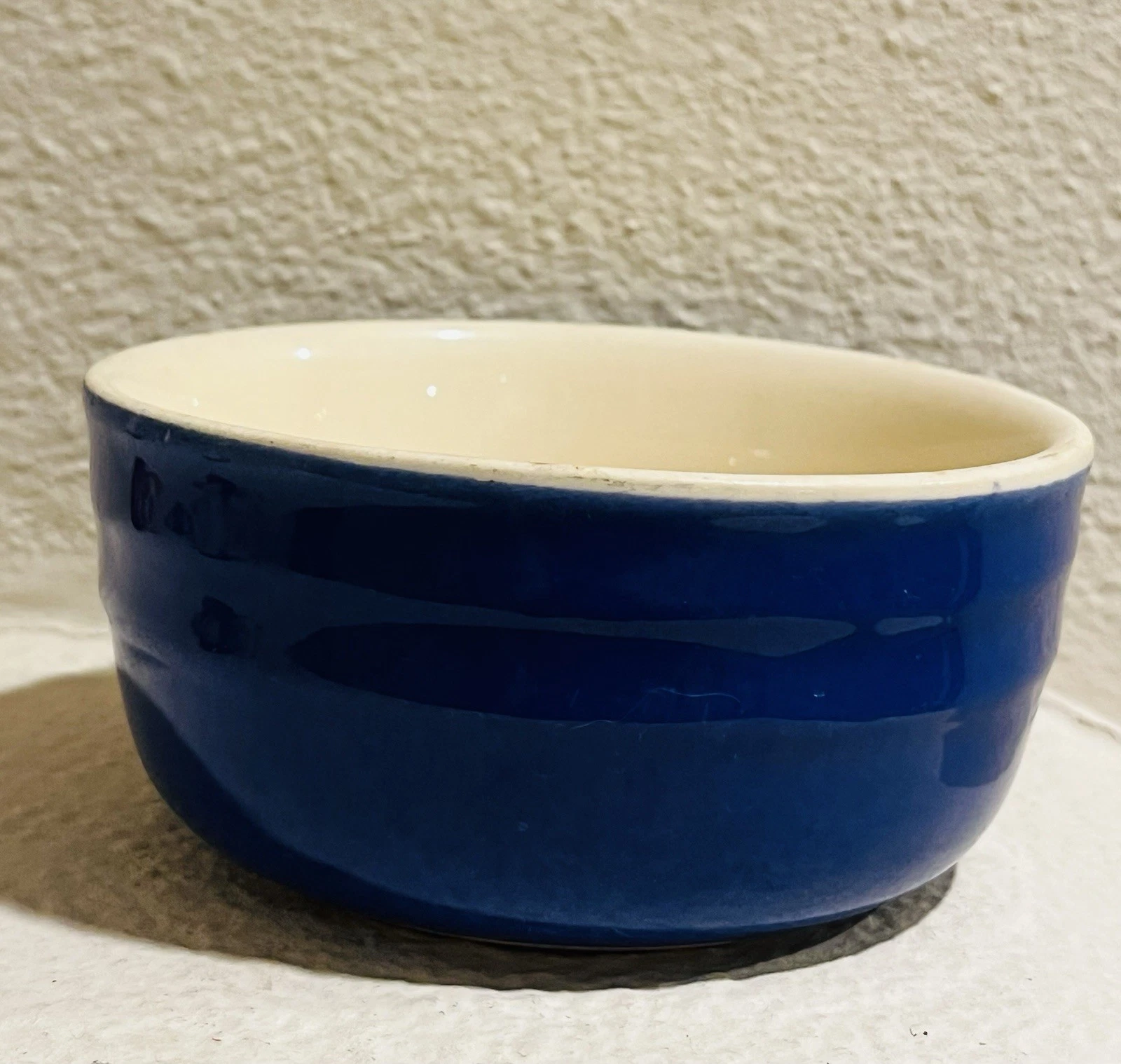 Vintage OXFORD Stoneware Royal Blue / Cream Ribbed Mixing Bowl Ohio USA 5 inch