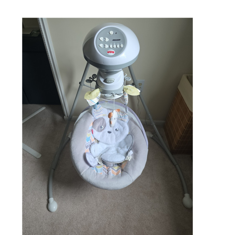Fisher-Price Baby Swing Gray Adjustable Speeds Music Plush Seat Toys