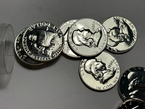 1958 PROOF FRANKLIN HALF DOLLAR PARTIAL ROLL / 14 COINS