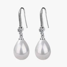 Vintage Silver Rhinestone Pearl Elegant Glamour Dress Wedding Dangle Earrings