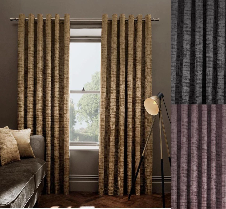 STUDIO G 1 Par de NÁPOLES Forradas Lujo Terciopelo Repujado Ojales Cortinas 3 Colores - Imagen 1 de 1