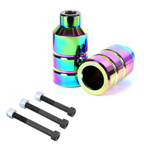 PRO STUNT SCOOTER PEGS NEO CHROME RAINBOW OIL SLICK 100mm 110mm WHEEL