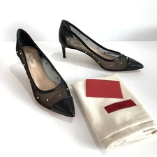 Valentino Garavani Shining Mesh Pump Black Size 7 Spike Rockstud 55mm Heel 