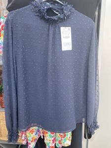 Zara Azul Marino Cuello Alto plumetis Blusa Prenda para el torso Talla XL  Extra Grande 14-16 Nuevo | eBay