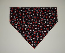 VALENTINE'S DAY PAWS/HEARTS ON BLACK DOG SCARF/BANDANA--S, M, L
