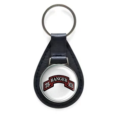 75th Ranger MIB Black Leather Keychain Silver Keyring Military Gift