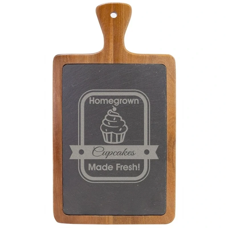 Personalized 13 1/4″ x 7″ Acacia Wood/Slate Cutting Board