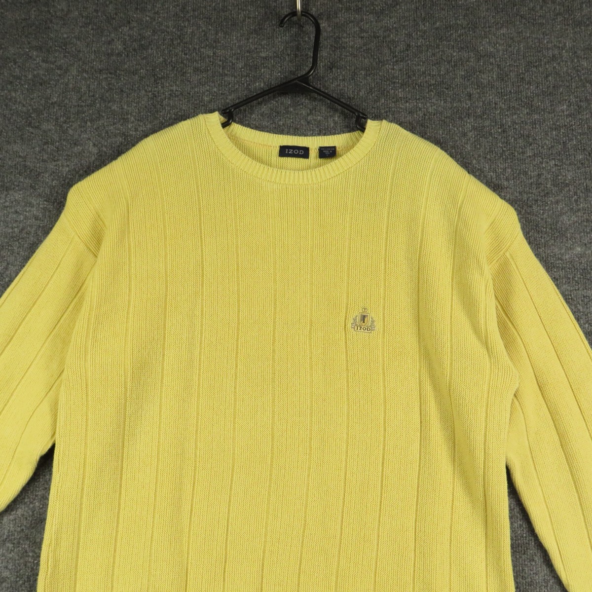 IZOD Sweater Mens Large Yellow Knit Cotton Long Sleeve Round Neck
