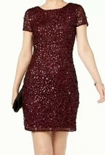 Adrianna Papell Women's Dress Purple Sheath Short Sleeve Sequin Size 8