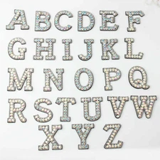 2" Bling Sparkle Rhinestone Iron On Sew Patches Alphabet Letters Badges Applique