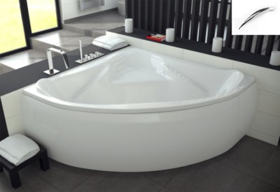 Badewanne Wanne Eckbadewanne 134 x 134 cm mit Schürze Handgriff Ab- / Überlauf