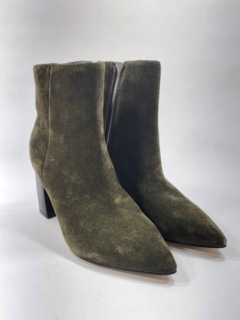 Marc Fisher Womens Retire Ankle Boots Green Block Heels Leather Suede M  New