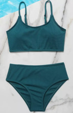 Girls Solid Dark Green Bikini Size 7-8 Size Adjustable Straps Size Chart New
