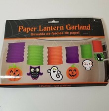Halloween Paper Lantern Pumpkin Garland, 12', Jack-O-Lantern Hanging Decoration