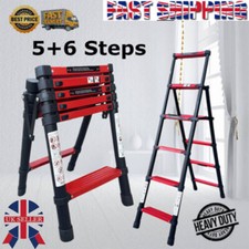 1.7M 5+6 Steps A-Frame Aluminium Construction Telescopic Folding Ladder 150KG UK