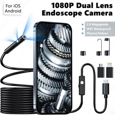 Dual Lens Oil/Waterproof Endoscope Borescope Inspect Cam iPhone Android Car Moto
