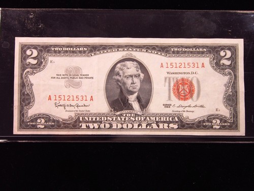 USA $2 1963 A15121531A # UNITED STATES Note RED Seal Jefferson Dollars Money - Picture 2 of 3