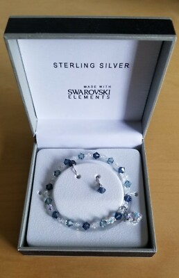 Swarovski Elements Earings and Bracelet Set, Sterling Silver