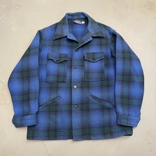 1960s Pendleton Mackinaw Blue/Green Multicolor Wool Coat Size Large