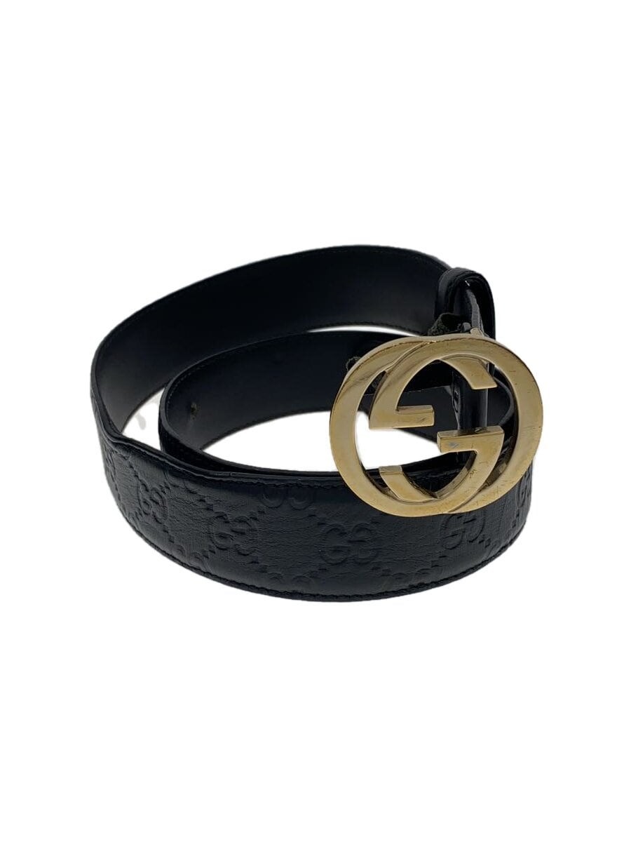 GUCCI Mens Black Leather Belt with All-Over Print 370543