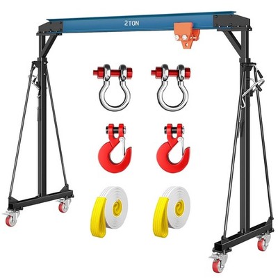 2 Ton Adjustable Height Gantry Crane w/Manual Trolley Hooks & Shackles 4400 LBS