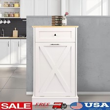 Tilt Out Trash Cabinet MDF Wood Kitchen Storage Organizer Durable 10 Gallon Bin