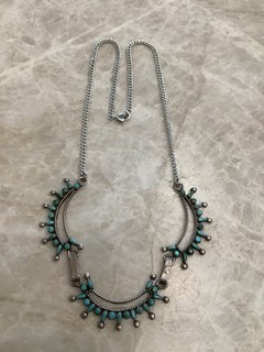 Southwest Native American Turquoise Sterling 17” Zuni Petit Point Necklace