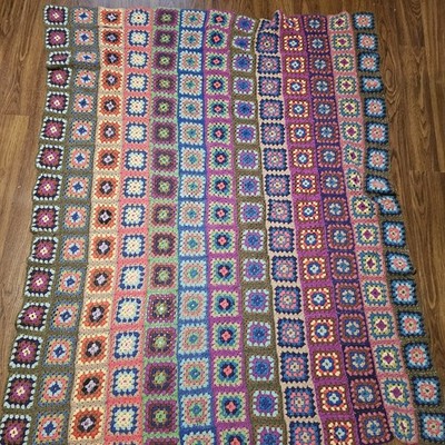 Vintage Handmade Granny Square Crocheted Afghan Blanket 59 x 47  Boho Cottage