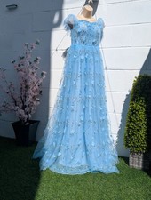 SHEIN Elegant Romance Light Blue 3D Floral Maxi Gown - Size S (UK 8)