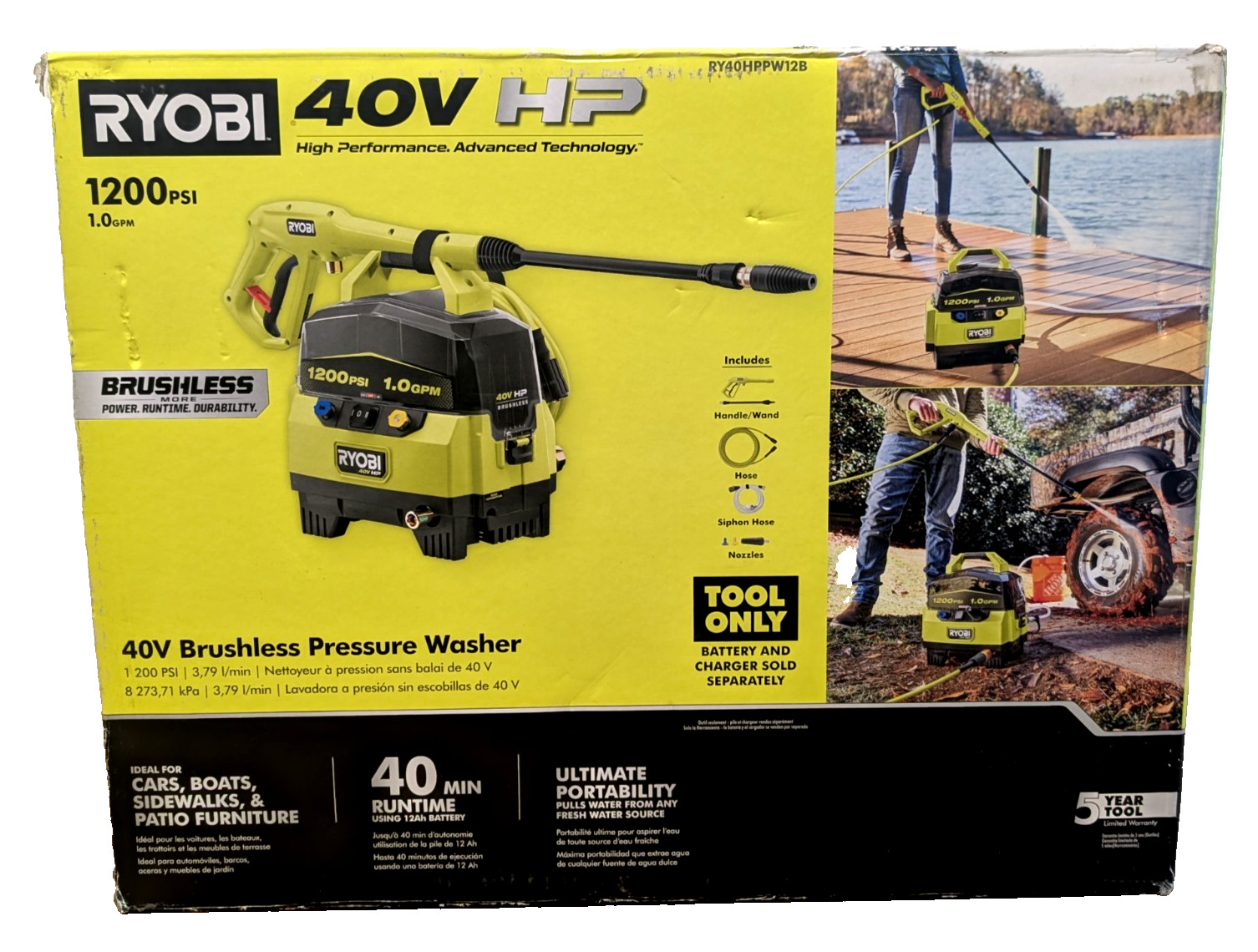 Ryobi RY40HPPW12B 1200 PSI Cordless Electric Pressure Washer - NEW IN BOX!