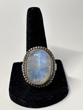Vintage Sterling Silver Moonstone Ring   Oval Cabochon   Size 8