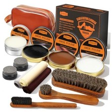 13Pcs Shoe Care Kit for Men Women,3 Horsehair Shoe Polish Brush,Black Brown
