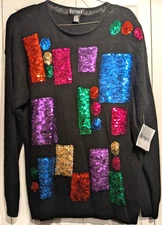 Vintage Le Chois II Sweater Women 2X Sequin Geometric Silk/Wool Blend 80s NWT