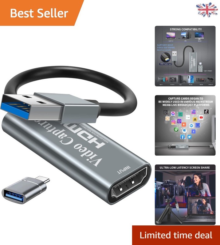 Professional 4K HDMI to USB Capture Card for 1080p Video Recording & Streaming