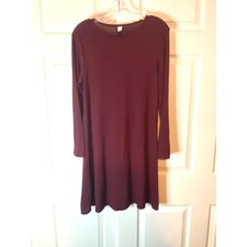 Old Navy Long Sleeve Swing Dress Burgundy Maroon Crew Neck Small Minimalist