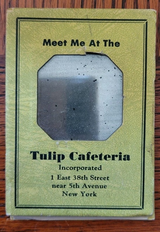 Vintage 1940 Tulip Cafeteria NYC Advertising Pocket Mirror Notepad  E. 38th St.