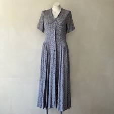 Laura Ashley Vintage Floral Ditsy Violets Basque Waist Prairie Tea Dress