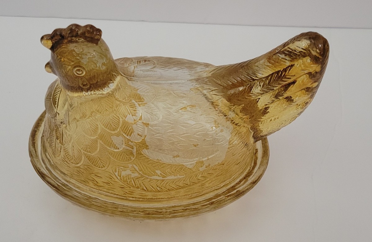 Yellow Hen In Nest Flash Glass As/Is | eBay