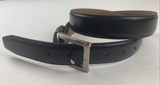 Men s black Coated Leather Belt Sz 34-36. 1-1/4 Wide , Silver Tone Buckle