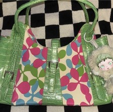 BCBG Paris Green Pink Floral Shoulder Bag With Buckles