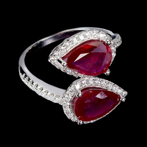 925 Sterling Silver Ring Pear Ruby 9x7mm Natural Gemstone Jewelry Size 7 - Picture 3 of 13